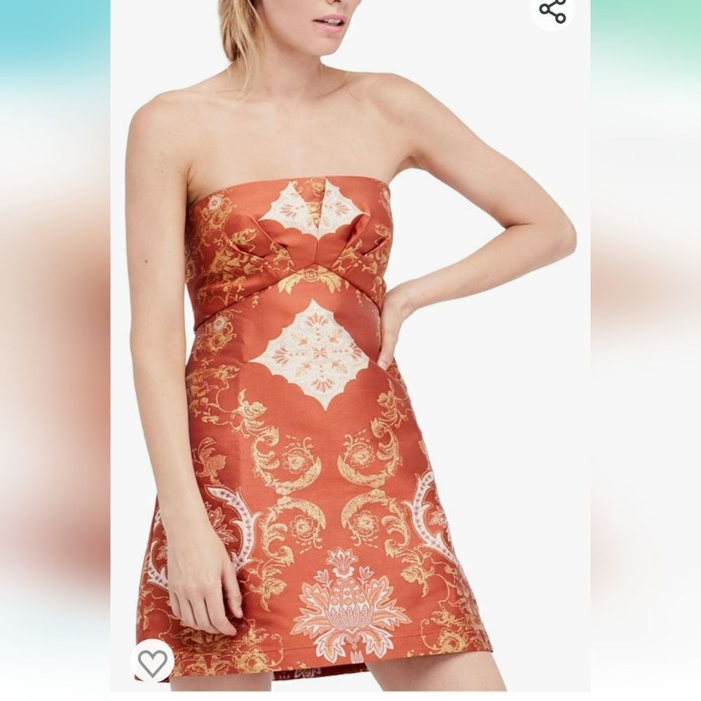 Free People Metallic Damask Strapless‎ Dress Size 12 NWT